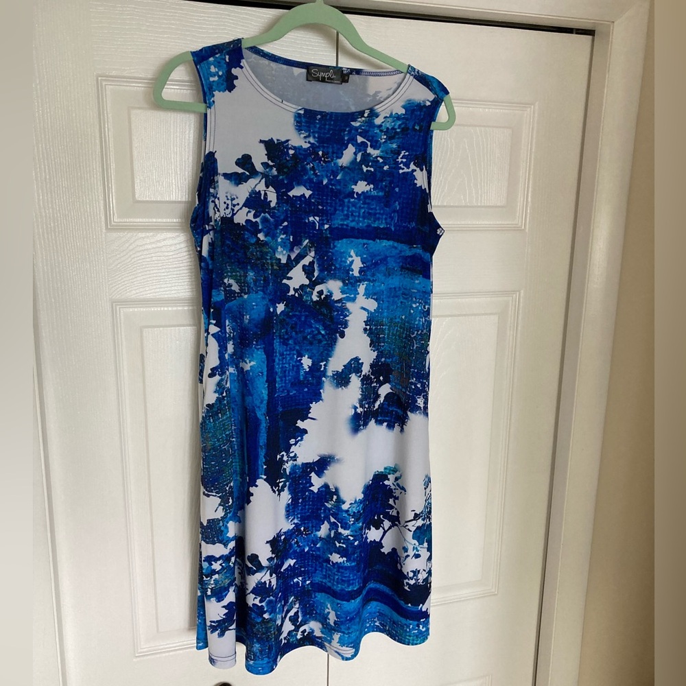 Simpli blue and white slip on sleeveless dress size 10